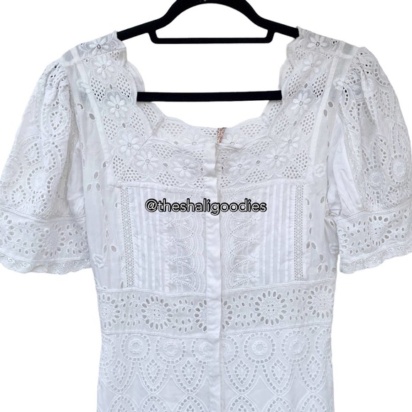 LOVESHACKFANCY Helena Dress White Eyelet Embroidered Midi - Picture 7 of 10